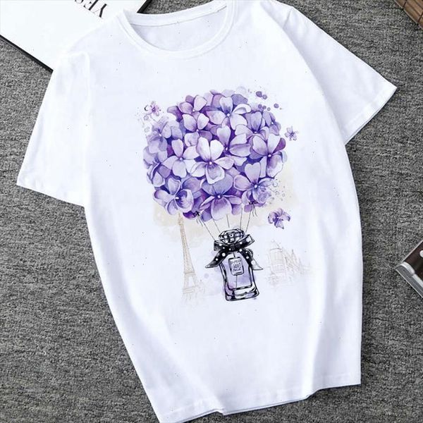 

woman tshirts 2021 summer short sleeved floral flower printing ladies t shirt harajuku casual t shirt femme t shirts mujer, White