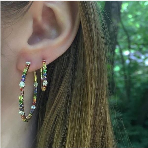 

gold color rainbow cz circe hoop серьги для женщин великолепная мода 2020 новые украшения, Golden;silver