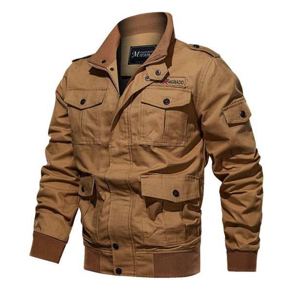 

jacket men multi-pocket casual cargo pilot jackets cotton coats army bomber jacket male jaqueta masculina plus size 6xl, Black;brown