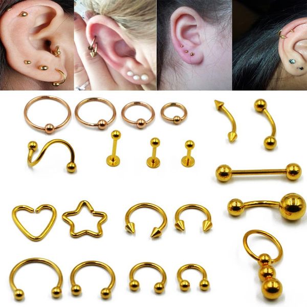 

bog-16g surgical steel horseshoe circular bead closer ring tongue barbell earring belly navel ring set body piercing jewelry q jllosf, Silver