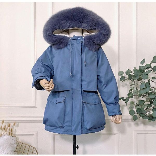 

2020 new autumn winter fashion korean parka casual thicken down jacket fur collar 90% white duck coats for women, Black
