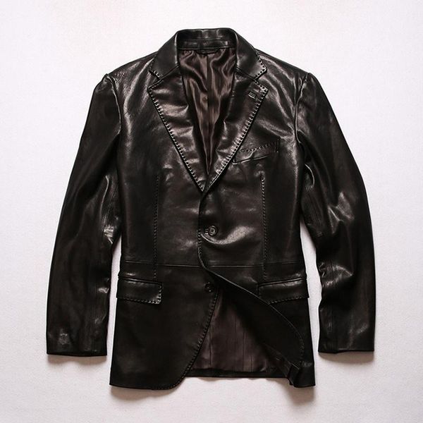 

dhl men's genuine leather jacket vintage black motorcycle bike casual sheepskin slim fit autumn winter russia coat1