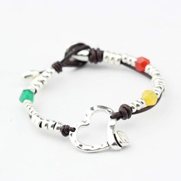 

anslow 2019 новый творческий дизайн сердца handmade diy bead браслет кожаный браслет для женщин женская черная пятница подарок low0768lb sqc, Golden;silver