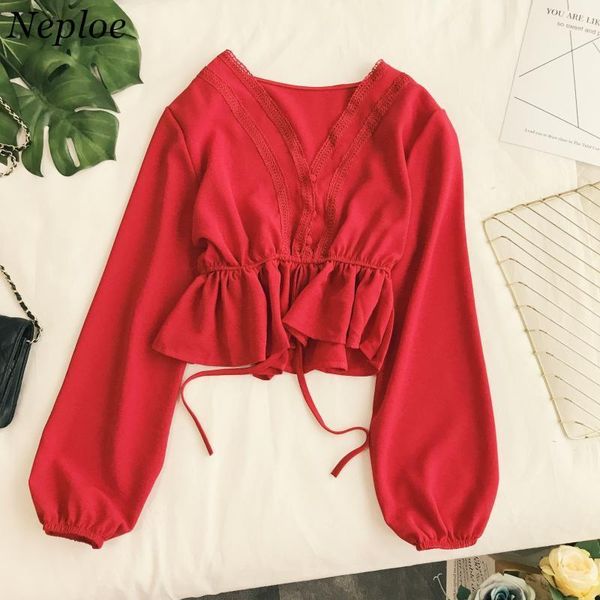 

neploe solid sashes adjustable waist women blouse vintage elegant female 2020 autumn new fashion chic of shirts 688511, White