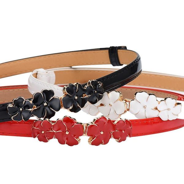 

black enamel flower buckle belts red pu patent leather waistbands for dress women white adjust waist seal party girl belt jeans wmtuxz, Black;brown