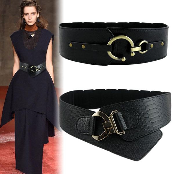 

fashion woman super wide waist belt faux leather solid pattern oblique elastic personality ladies girls belts factory sale, Black;brown
