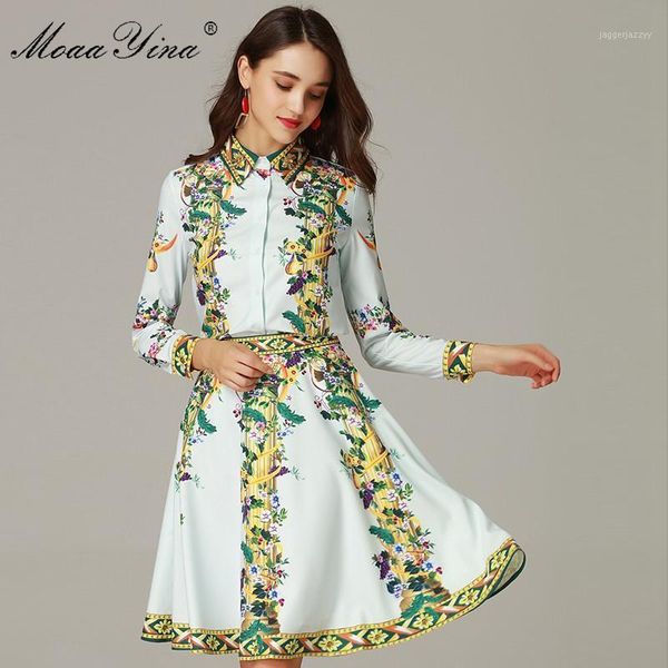 

women's tracksuits moaayina 2021 fashion set autumn women long sleeve beading fruit floral print elegant shirt+half skirt two-piece sui, Gray