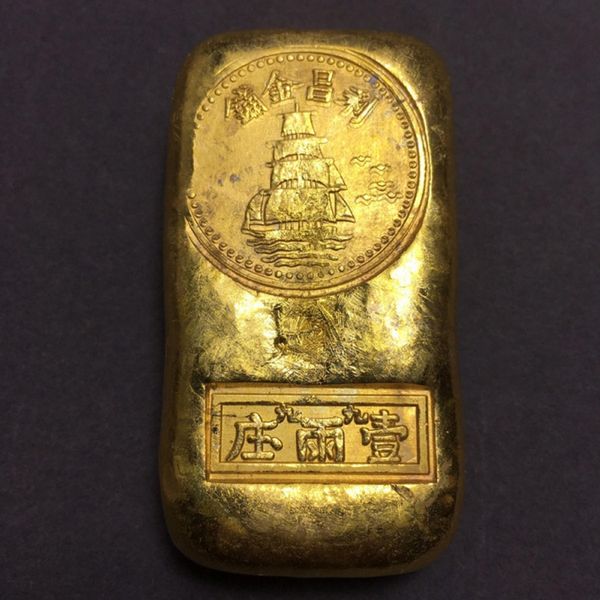 

200g rare antique village unique fake fine 999 gold bullion bar paper weight vintage chinese vintage golden gold brick
