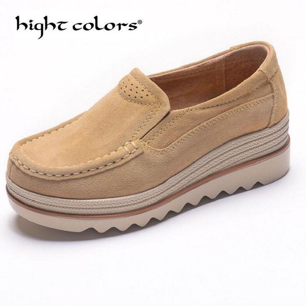 

women's pumps wedges platform female shoe woman shoes cow suede leather spring autumn women's loafers moccasins size 34~42, Black