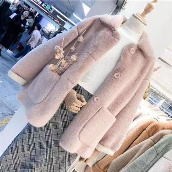 

faux fur mink coat women jacket plush coat ladies short jacket loose 2020 autumn winter women's jackets chaqueta mujer p1949, Black