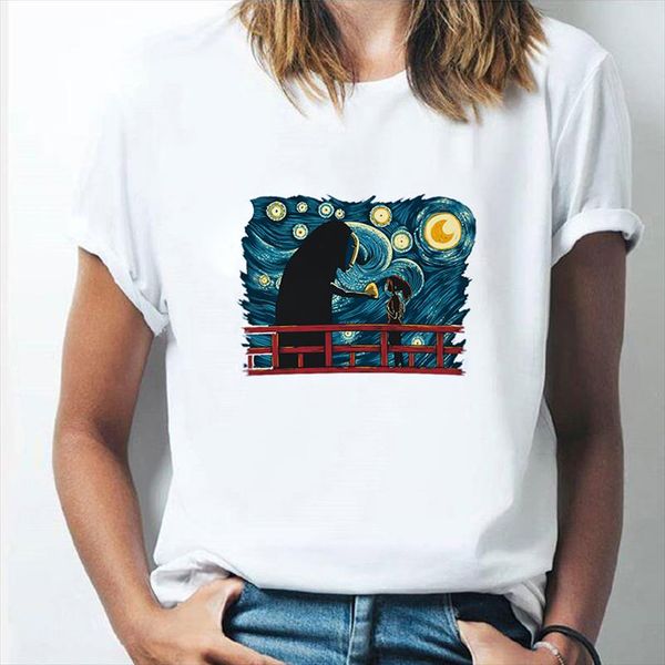 

spirit away t shirt studio ghibli femme japanese cartoon anime women tshirts no face print funny female ullzang tee, White