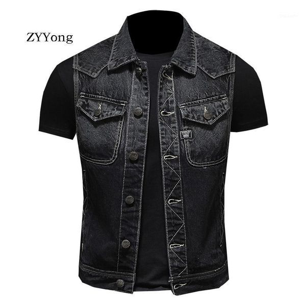 

spring summer european style retro black slim denim vest coat men waistcoat classical sleeveless jean jacket casual gilet homme1, Black;white