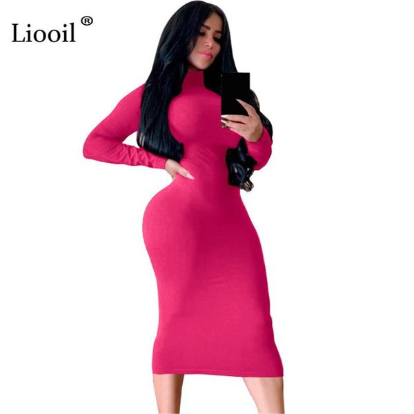 

casual dresses liooil bodycon midi dress women clothes fall winter 2021 streetwear long sleeve turtleneck black warm tight fitted, Black;gray