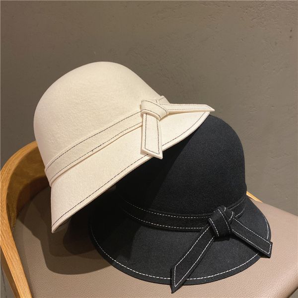 

autumn/winter new lady vintage hepburn fisherman hat fashion versatile basin hat letter woollen hat trend, Blue;gray