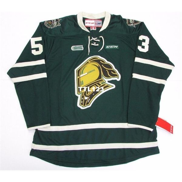 

real men real full embroidery #53 bo horvat ohl london knights green ccm premier 7185 jersey or custom any name or number hockey jersey, Black
