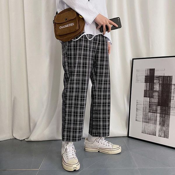 

2020 men's fashion loose lattice printing casual pants bf leisure gym sweatpants baggy cargo military style trousers size m-xl, Black