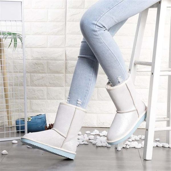 

classic new brand women's boots 2020 genuine leather woman snowboots warm shoes, Black