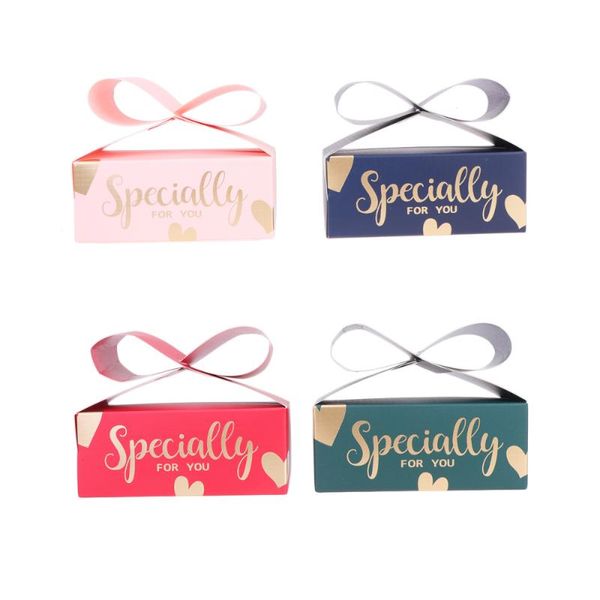 

gift wrap 16pcs wedding candy boxes treat paper packaging chocolates favors holder with bowknot handle (red/pink/blue/green)