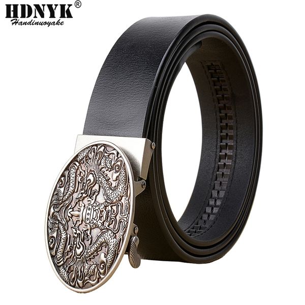

factory direct brand dragon designer belt genuine leather men belts strap male retro automatic buckle belt for men 201111, Black;brown