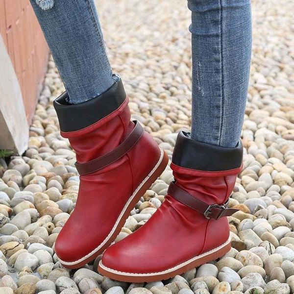 

boots 2021 brands women leather platform ankle punk style fashion shoes metal buckle round toe chunky footwear, Black