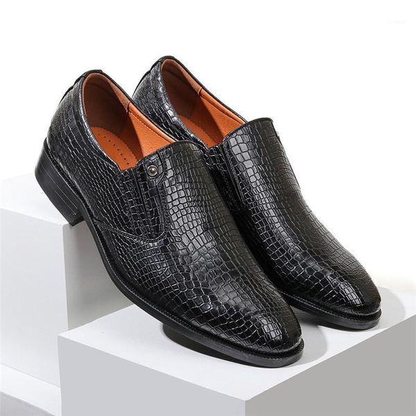 

men dress shoe new pu leather slip on crocodile skin male oxfords pointed toe leather casual shoes classic business driving shoe1, Black