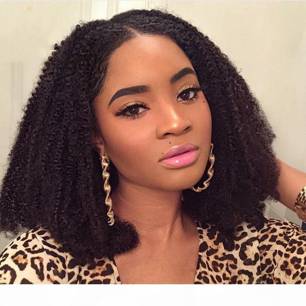 

dropping bleach knots full lace wig kinky afro curly bob wig hd curly full lace human hair wig for black women 130% density, Black;brown