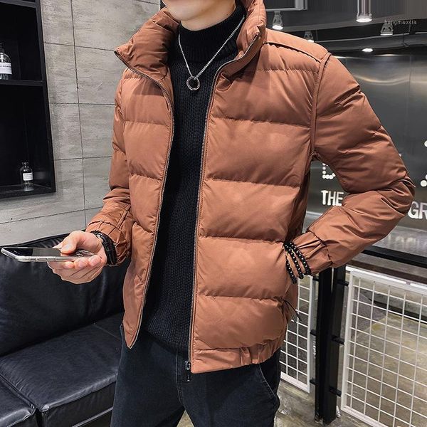 

casual stand no short solid zipper winter jacket men parka parkas new arrival 2020 collar joker leisure coat thick teenagers1, Black