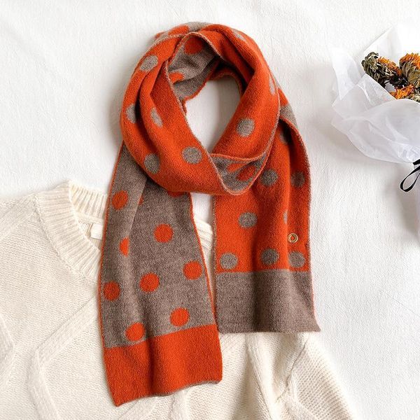 

2020 winter women's scarf knitted wool dots double side bandana foulard warm thin and long autumn neck wrap 15cm x150cm1, Blue;gray