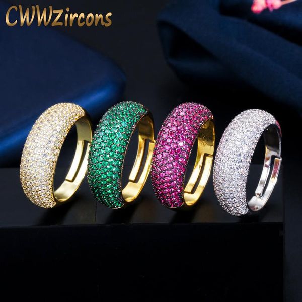 

cluster rings cwwzircons sparkling red green cubic zircon 585 gold color luxury designer boho round women jewelry adjustable size r179, Golden;silver