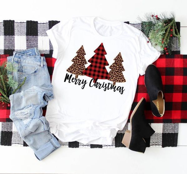 

merry christmas tree print women tshirt cotton casual funny t shirt gift for lady yong girl tee pm-105, White