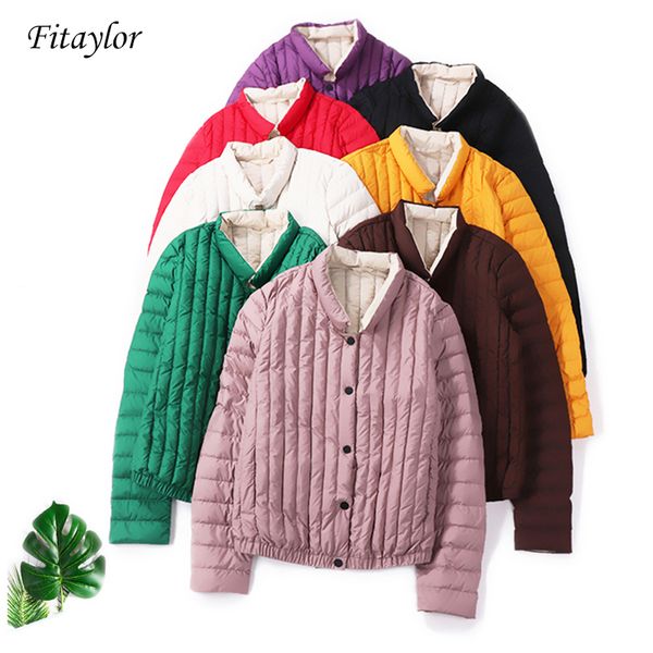 

fitaylor new winter duck down jacket women ultra light short duck coat stand collar slim short warm clothes coats 201103, Black