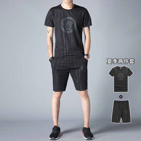 

short sleeve t-shirt casual suit 2020 new korean fashion men's summer clothes, Gray