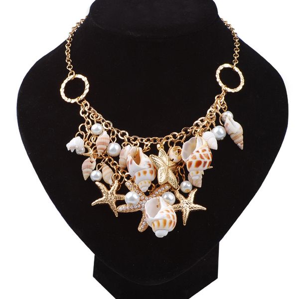

summer beach seafood style new product listing statement necklace and earrings jewelry set exaggerated jewelry set, Silver