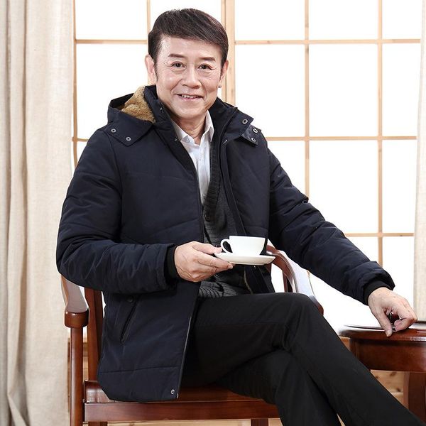 

men's down & parkas boutique winter thickened cotton padded clothes medium and long jacket for middle-aged elderly people, Black