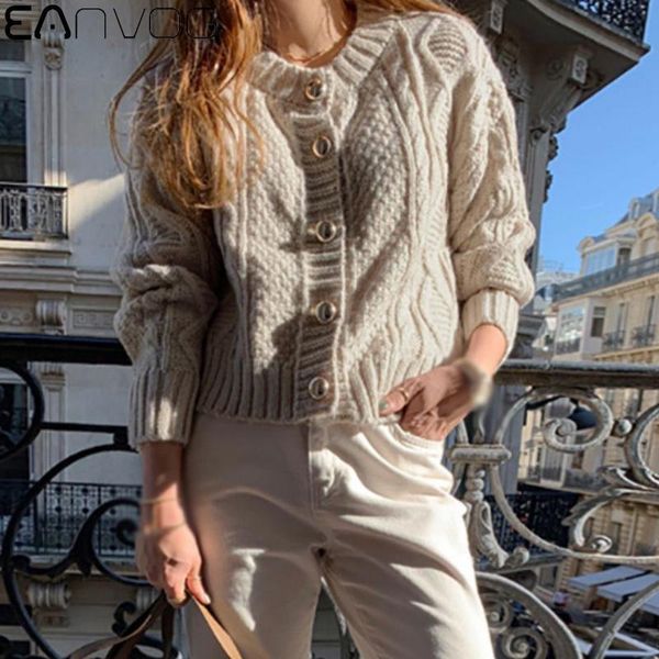 

women's vests eanvog 2021 winter vintage casual female cardigan o-neck single-breasted short sweater women knitted open stitch jumpers, Black;white