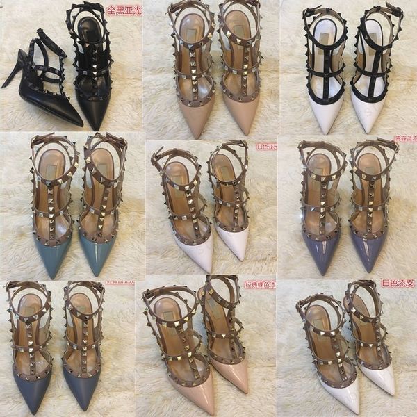 

new women pumps wedding shoes woman high heels sandal nude fashion ankle straps rivets shoes high heels bridal shoes 35-45, Black