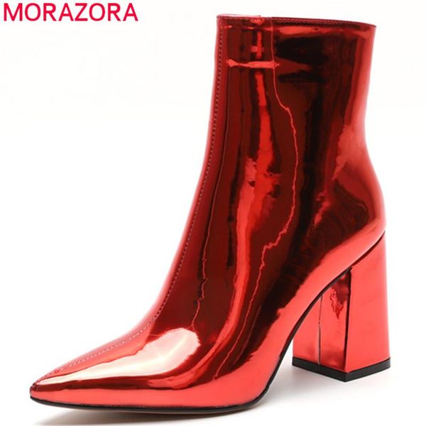 

boots morazora 2021 snake ankle women pointed toe autumn high heels dress party shoes zipper fashion ladies, Black