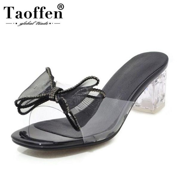 

dress shoes taoffen plus size 32-48 women high heel bowknot casual sandals 4 colors daily party wedding summer club footwear, Black