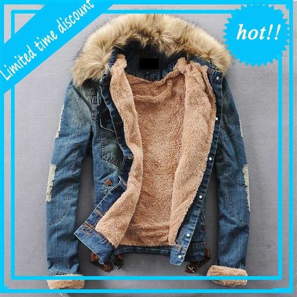 

oem men jeans denim jacket with fur collar, Black;brown