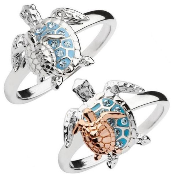 

genuine blue sea turtle ring gold silver plating rhinestone tortoise band alloy women mother day rings gift fashion jewelry 3 3hj l2