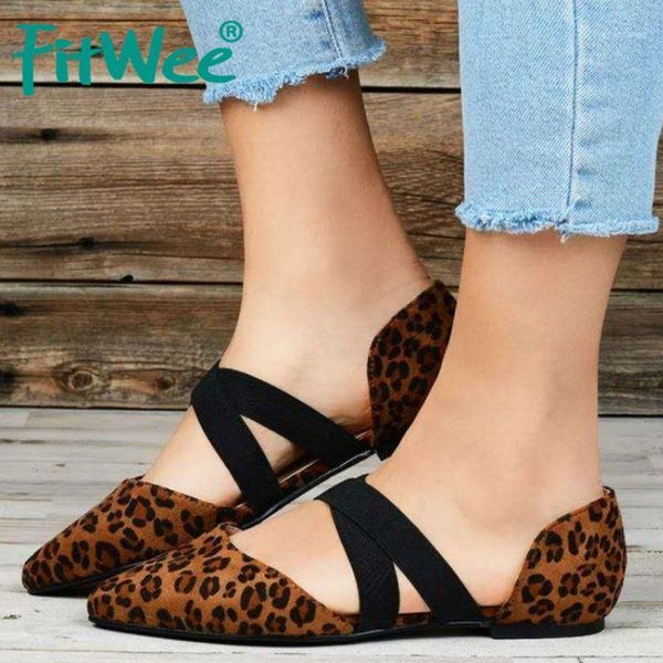 

fitwee women sandals shoes fashion strap pointed toe shoes women modern leopard print shallow mouth lady footwear size 35-431, Black