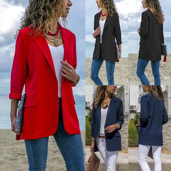 

new temperament women's fashion stitching slim solid color single breasted long-sleeved women's suit jacket, White;black