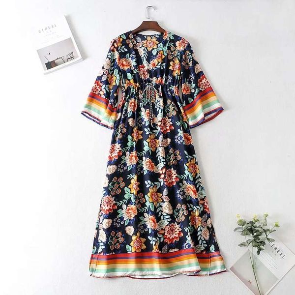

wind 2020 summer new women's waist drawstring print dress a8ns172, Black;gray