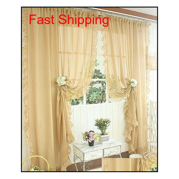 

1pair of sheer curtain 2pcs beautiful ruffles white pink yellow colors window curtains,table ho qylyog yh_pack