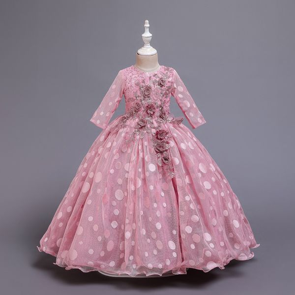 

lace dresses for girls princess dress christmas elegant children party dress lace girls wedding dress t200624, Red;yellow