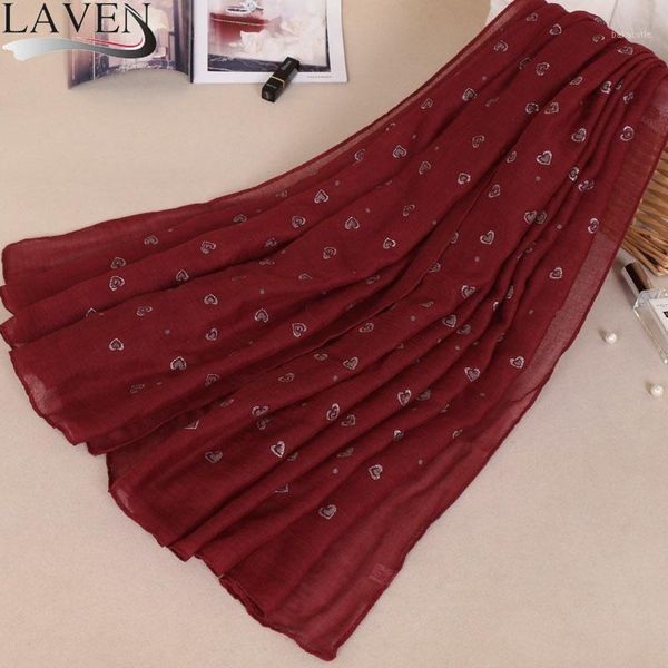 

2020 muslim fashion heart bronzing hijab scarf for women cotton headscarf hijab femme musulman headwraps bufandas mujer 90*180cm1, Red