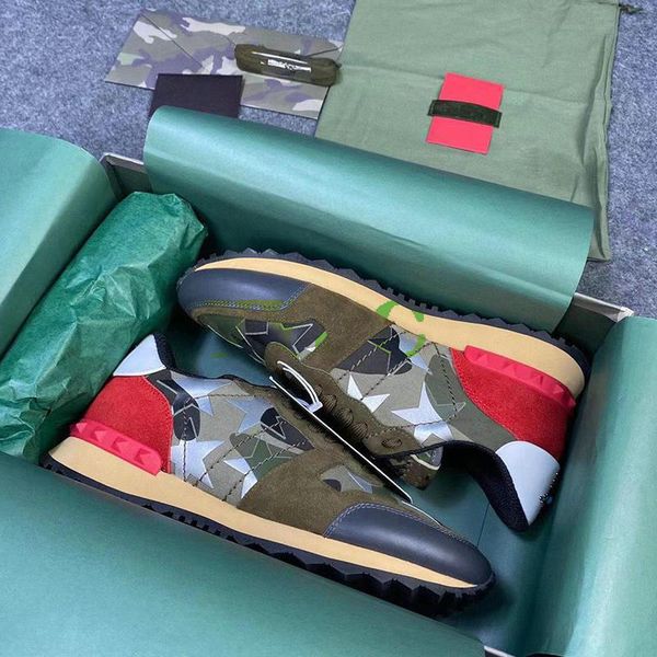 

new designer shoes rockrunner camouflage noir fabric nappa sneaker genuine leather mens women flats luxury trainers