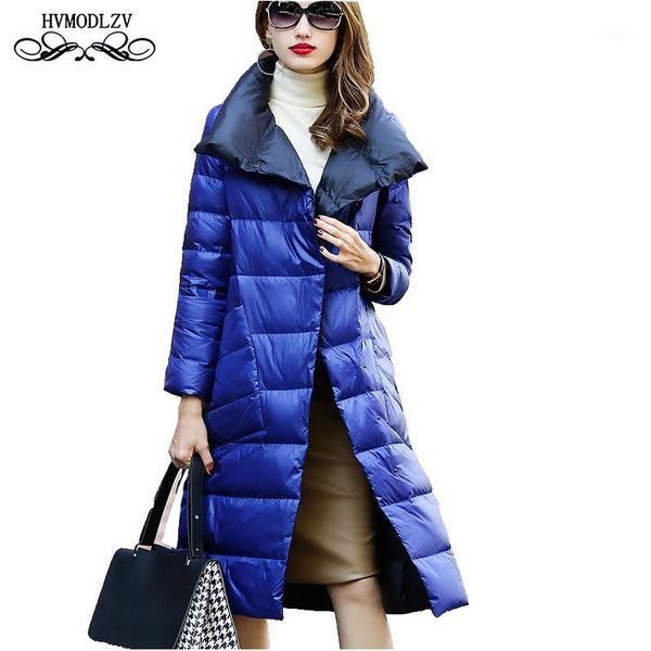 

2018 winter new plus size long down jacket women fashion two sides can wear loose white duck down coat female parka lj3131, Black