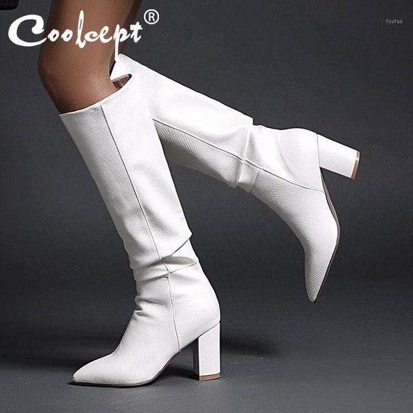 

coolcept women long boots fashion pointed toe high heel winter shoes woman long boot office lady party footwear size 34-431, Black