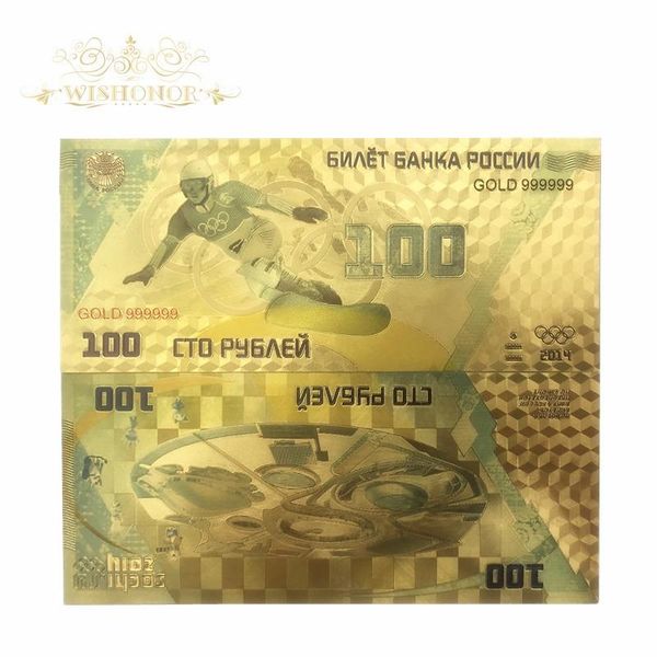 

7 pcs lot nice color russia sochi winter olympics sochi sets banknote 100 rubles banknote in 24k gold money for collection wmtjyk